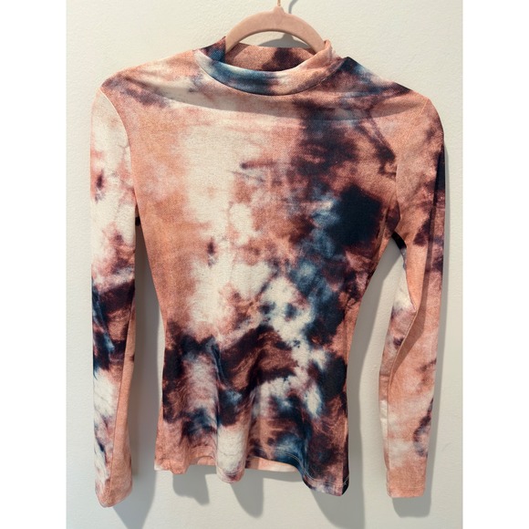 Bardot Tops - Bardot Tie Dye Mock Neck Long Sleeve Mesh Top